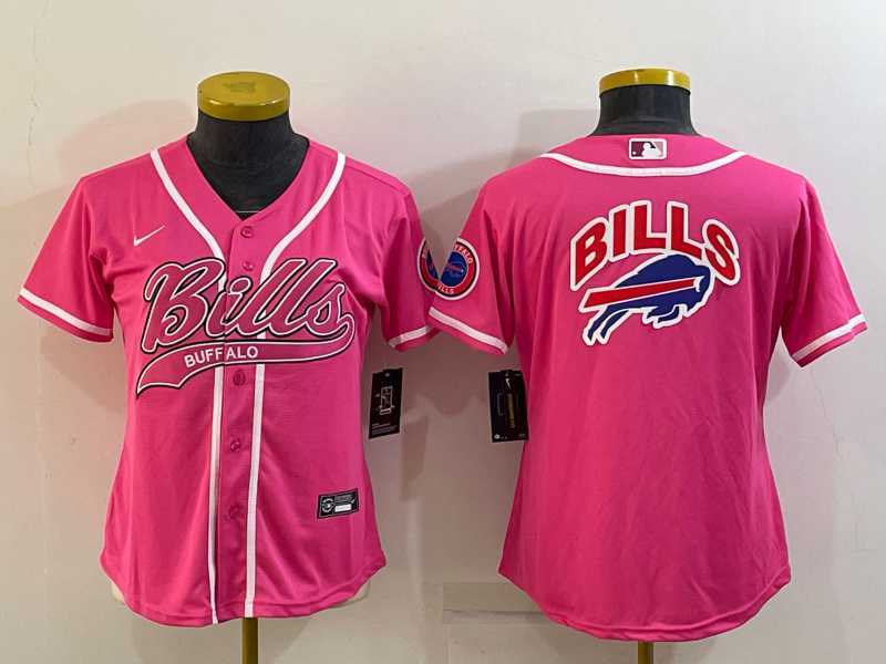 Womens Buffalo Bills Pink Team Big Logo With Patch Cool Base Stitched Baseball Jersey->women nfl jersey->Women Jersey